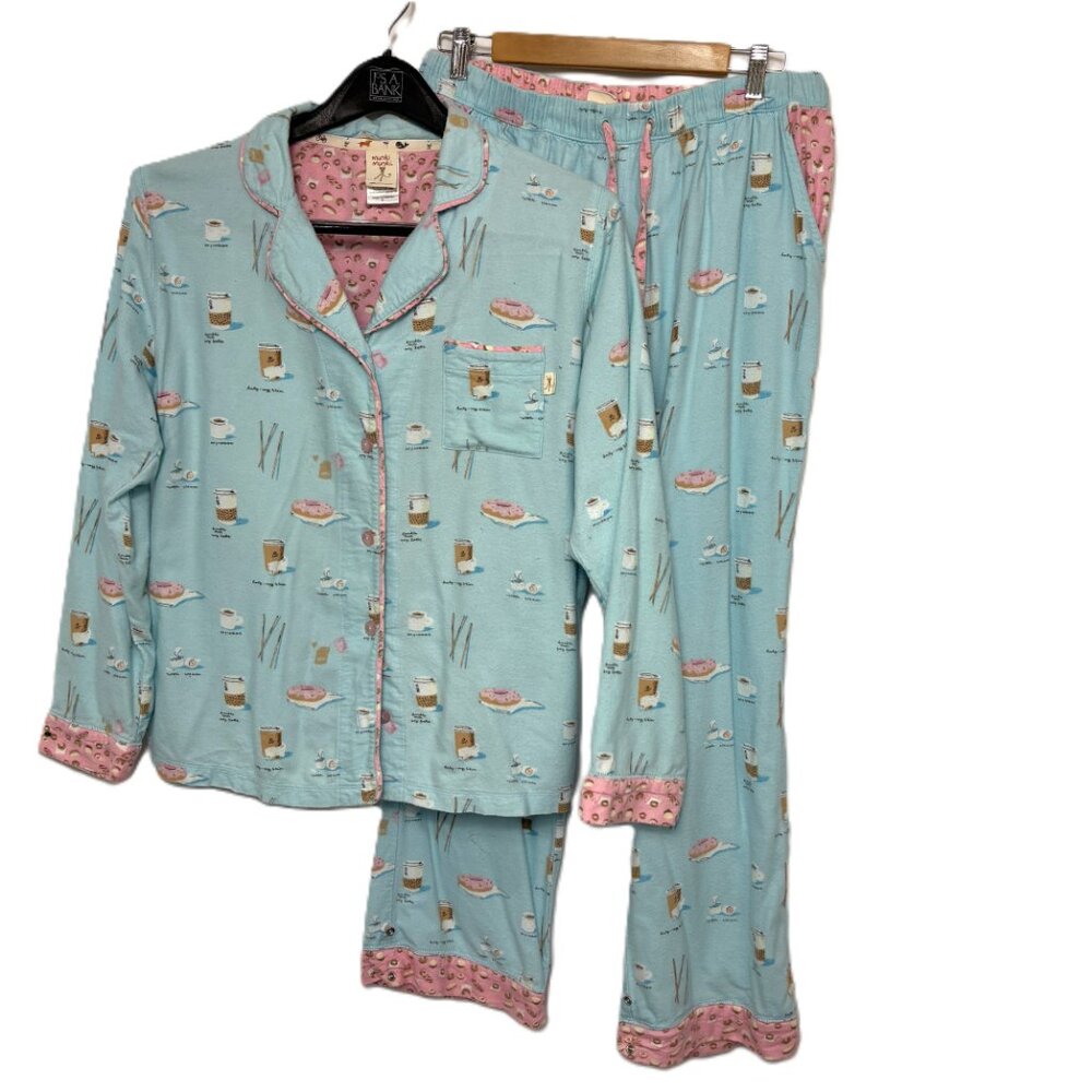 Munki Munki Bamboo Cotton 2-pc Pajama Set Coffee Donuts Size Medium - Picture 2 of 16